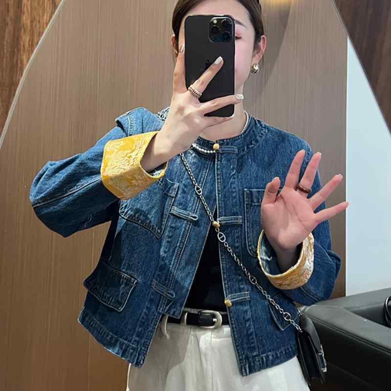 乐天商城 - 春 コーデ レディース ファッション オシャレ アイテム カワイイ コーデ シンプル きれい ナチュラル 上品カジュアル 用 デニム ジャケット ボタン トップス カジュアル ジャケット