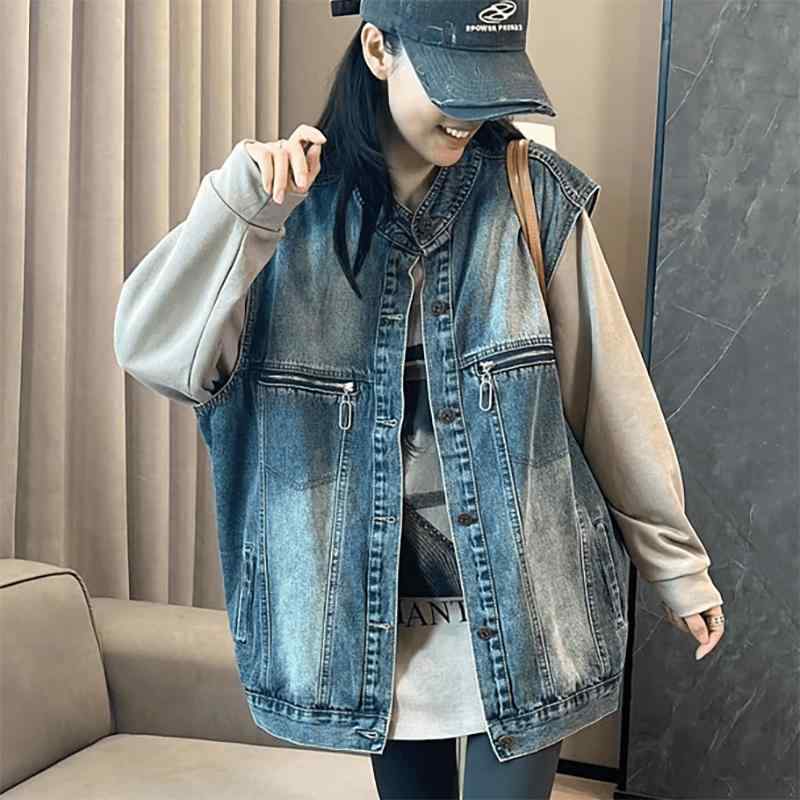 Vests - 春 コーデ レディース ファッション オシャレ アイテム カワイイ コーデ シンプル きれい ナチュラル 上品カジュアル 用 ゆったり デニムベスト 韓国ファッション ノースリーブトップ ベスト カジュアル ジャケット
