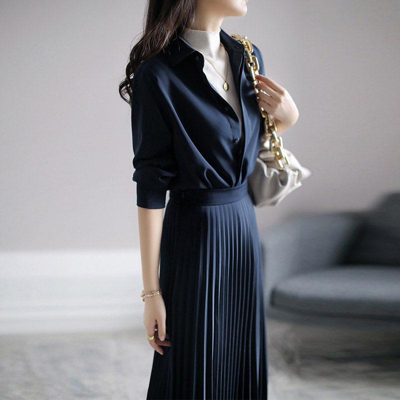 春 コーデ レディース ファッション オシャレ アイテム カワイイ コーデ シンプル きれい ナチュラル 上品カジュアル 用 ホワイト カラー シフォン 長袖 ドレス スカート