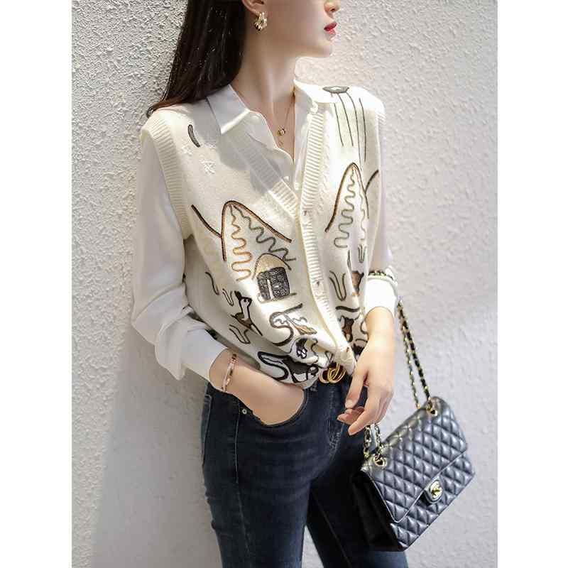 春 コーデ レディース ファッション オシャレ アイテム カワイイ コーデ シンプル きれい ナチュラル 上品カジュアル 用 ホワイト カラー Vネック セーター ベスト カーディガン