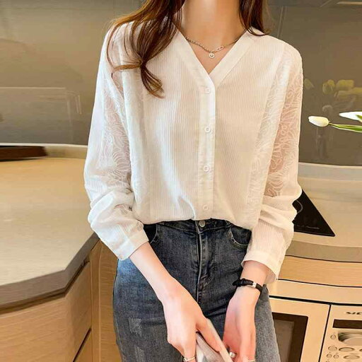 春 コーデ レディース ファッション オシャレ アイテム カワイイ コーデ シンプル きれい ナチュラル 上品カジュアル 用 ホワイト カラー 春 スタイル Vネック レース ステッチ ホワイト シャツ 長袖 トップス 春 コーデ レディース ファッション オシャレ アイテム カワイイ コーデ シンプル きれい ナチュラル 上品カジュアル 用 ホワイト カラー 春 スタイル Vネック レース ステッチ ホワイト シャツ 長袖 トップス
