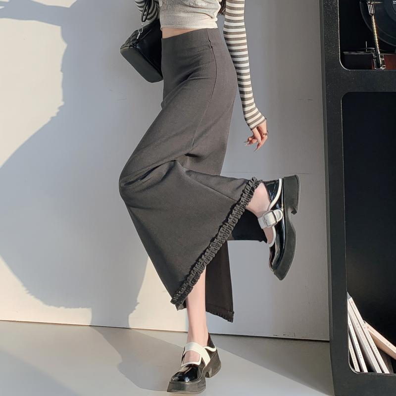 Miniskirt - 春 コーデ レディース ファッション オシャレ アイテム カワイイ コーデ シンプル きれい ナチュラル 上品カジュアル 用 グレー スーツ 生地 スカート レディース 春 耳 かけ Aライン ハイウエスト 着痩せ スリット ロング丈