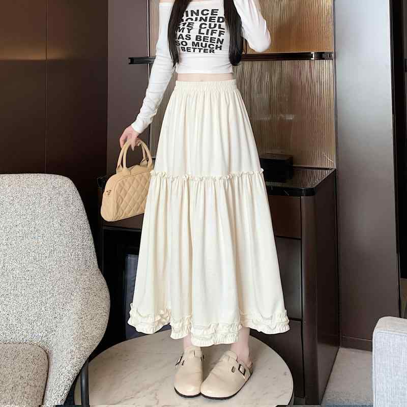 春 コーデ レディース ファッション オシャレ アイテム カワイイ コーデ シンプル きれい ナチュラル 上品カジュアル 用 オフ ホワイト スカート レディース 春 ハイウエスト スリム ドレープ ビッグ ケーキ Aライン アンブレラ ミモレ丈