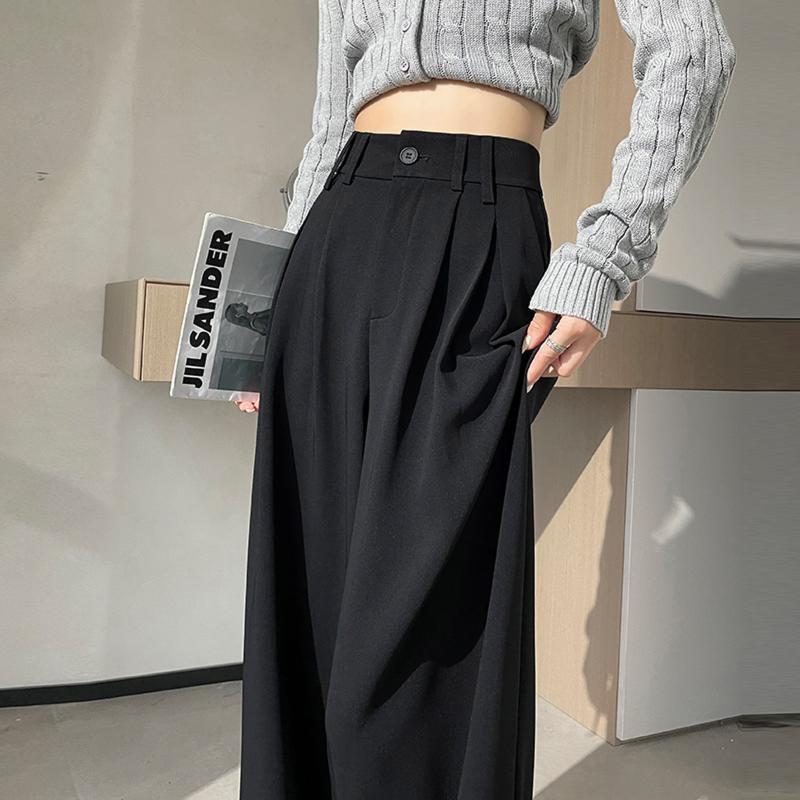 Cropped Pants - 春 コーデ レディース ファッション オシャレ アイテム カワイイ コーデ シンプル きれい ナチュラル 上品カジュアル 用 黒 スーツ パンツ ワイド レッグ パンツ スタイル ハイウエスト ストレート スリム ドレープ カジュアル フロア レングス