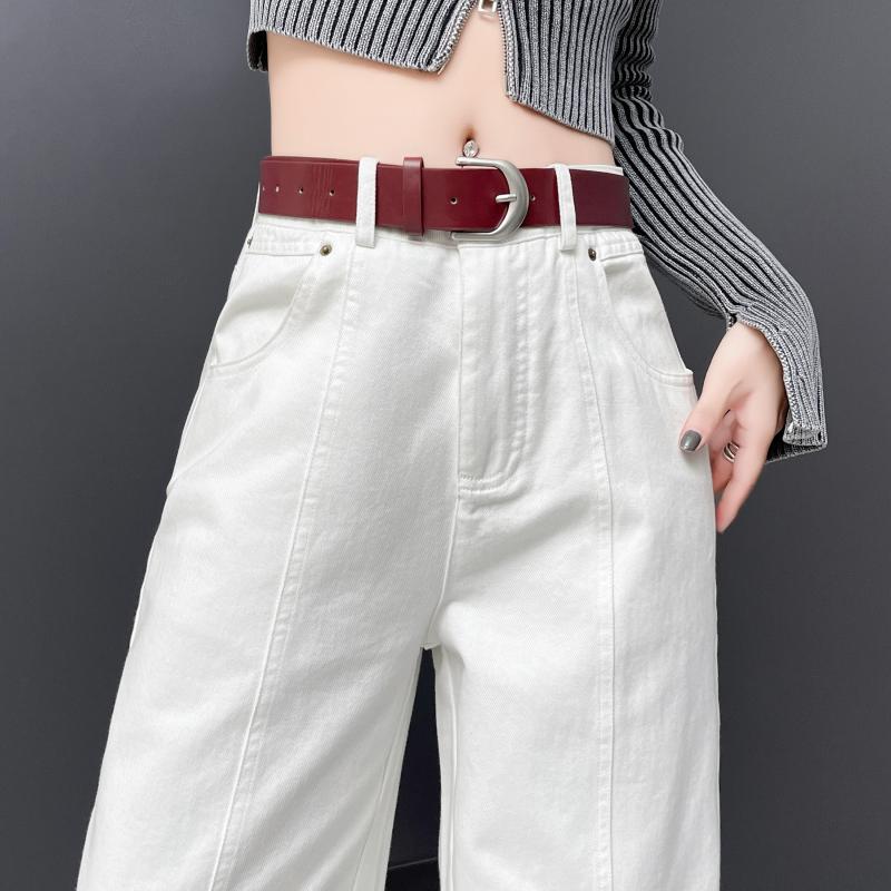 春 コーデ レディース ファッション オシャレ アイテム カワイイ コーデ シンプル きれい ナチュラル 上品カジュアル 用 オフ ホワイト ワイド レッグ ジーンズ ハイウエスト ストレート スリム ナロー ウォッシュド フロア レングス パンツ