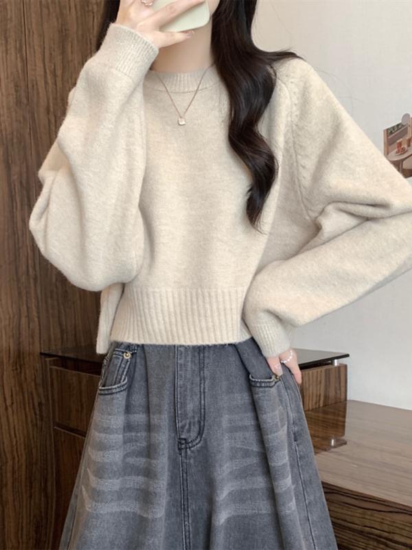 春 コーデ レディース ファッション オシャレ アイテム カワイイ コーデ シンプル きれい ナチュラル 上品カジュアル 用 ラウンドネック ソフト セーター スリム プルオーバー 長袖 ニット トップス