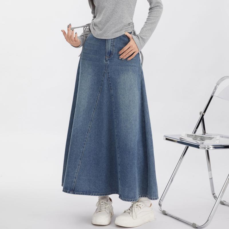 春 コーデ レディース ファッション オシャレ アイテム カワイイ コーデ シンプル きれい ナチュラル 上品カジュアル 用 レトロ デニムスカート ハイウエスト スリム Aライン アンブレラ スカート ロング丈