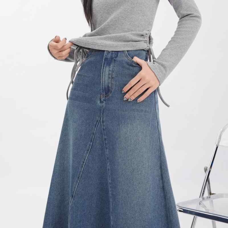 春 コーデ レディース ファッション オシャレ アイテム カワイイ コーデ シンプル きれい ナチュラル 上品カジュアル 用 レトロ デニムスカート ハイウエスト スリム Aライン ロング丈 スカート