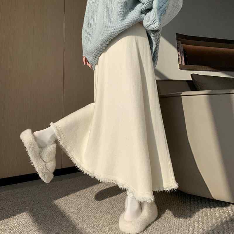 Unisex Casual Wear - 春 コーデ レディース ファッション オシャレ アイテム カワイイ コーデ シンプル きれい ナチュラル 上品カジュアル 用 ニット スカート ハイウエスト スリム ストレッチ ウエスト ドレープ アンブレラ ミドル丈
