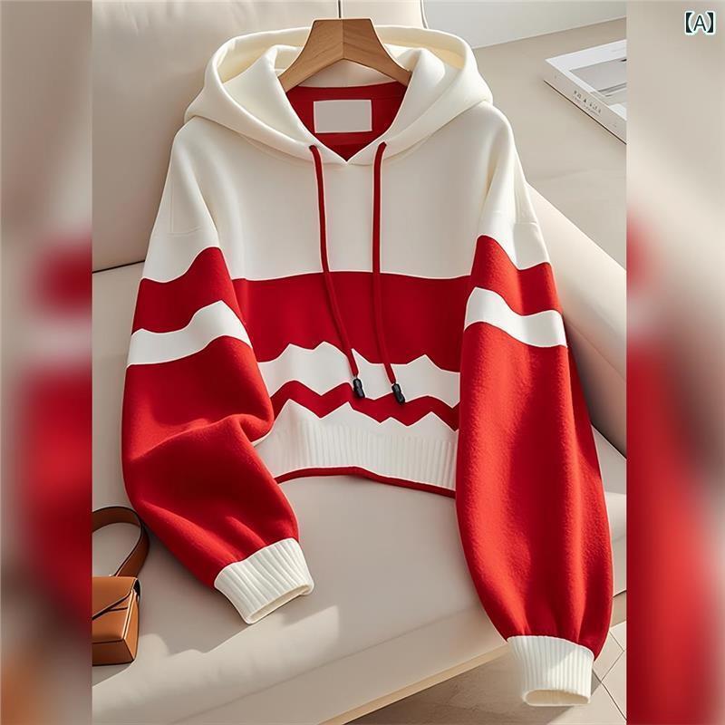 春 コーデ レディース ファッション オシャレ アイテム カワイイ コーデ シンプル きれい ナチュラル 上品カジュアル 用 赤 ホワイト フード付き ニット セーター プルオーバー トップス