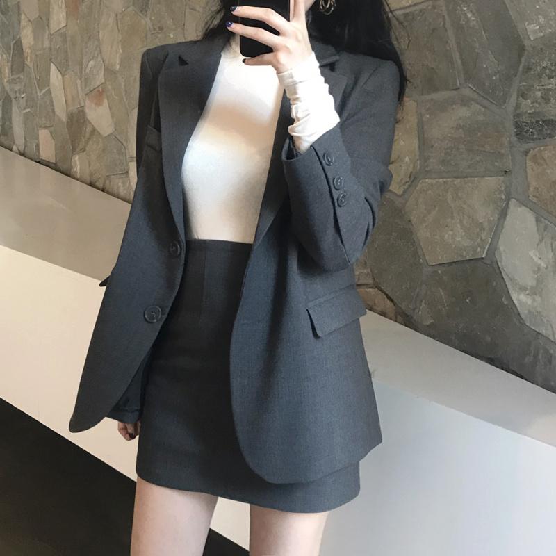 春 コーデ レディース ファッション オシャレ アイテム カワイイ コーデ シンプル きれい ナチュラル 上品カジュアル 用 韓国ファッション スリムフィット スーツ 襟 トップス ハイウエスト スカート セット