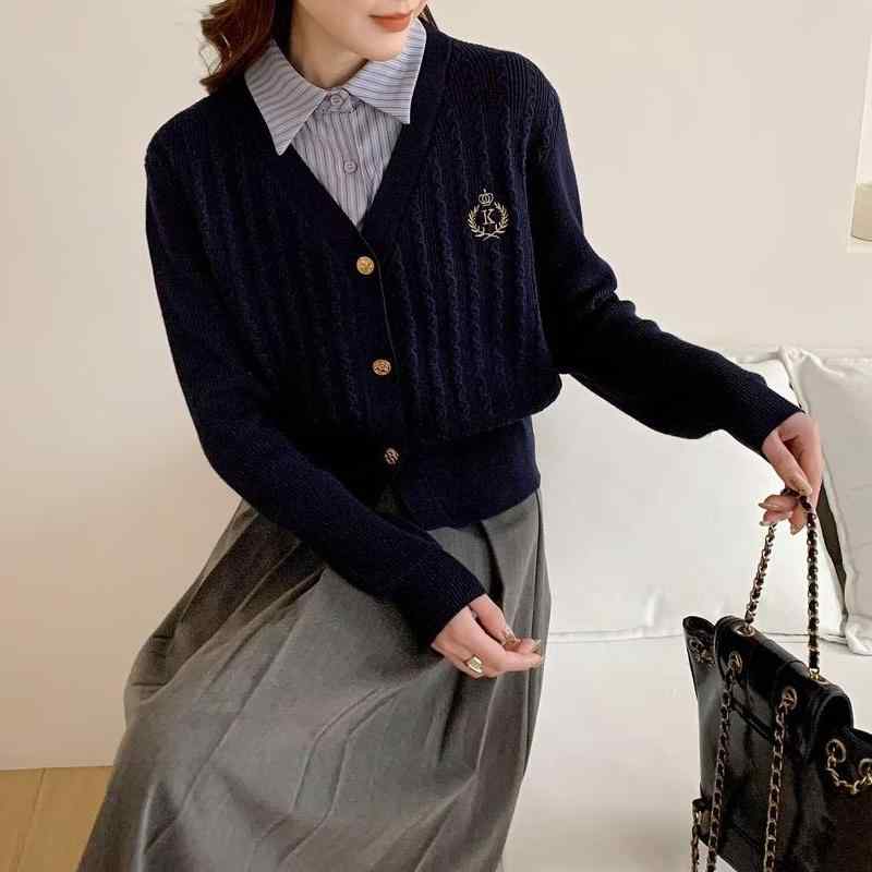 春 コーデ レディース ファッション オシャレ アイテム カワイイ コーデ シンプル きれい ナチュラル 上品カジュアル 用 韓国ファッション フェイク ツーピース セーター トップス スリム カレッジ スタイル カーディガン