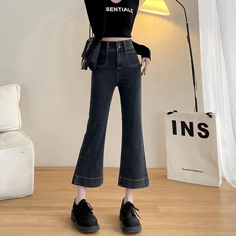 春 コーデ レディース ファッション オシャレ アイテム カワイイ コーデ シンプル きれい ナチュラル 上品カジュアル 用 ブーツ カット ジーンズ 春 スタイル レトロ スリム ハイウエスト フレア パンツ