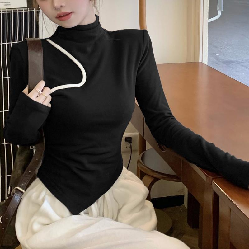 春 コーデ レディース ファッション オシャレ アイテム カワイイ コーデ シンプル きれい ナチュラル 上品カジュアル 用 セミ タートル カラー シャツ スリム シック トップス コットン