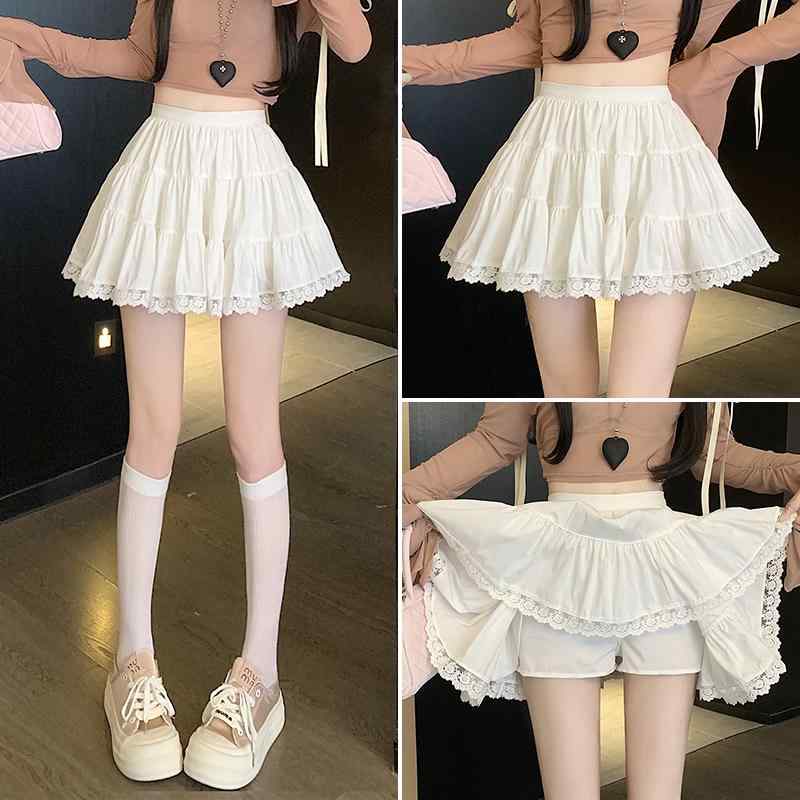 春 コーデ レディース ファッション オシャレ アイテム カワイイ コーデ シンプル きれい ナチュラル 上品カジュアル 用 ホワイトフレンチ レース スカート Aライン ハイウエスト スリム