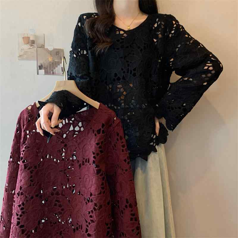 春 コーデ レディース ファッション オシャレ アイテム カワイイ コーデ シンプル きれい ナチュラル 上品カジュアル 用 大きいサイズ アンコラ レッド フック フラワー レース シャツ 長袖 ニット セーター レディース アウター トップス