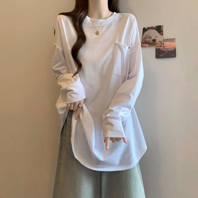 春 コーデ レディース ファッション オシャレ アイテム カワイイ コーデ シンプル きれい ナチュラル 上品カジュアル 用 ミドル丈 ラウンドネック インナーウェア レイヤリング シャツ 長袖 T 春 大きいサイズ ゆったり スリムトップス
