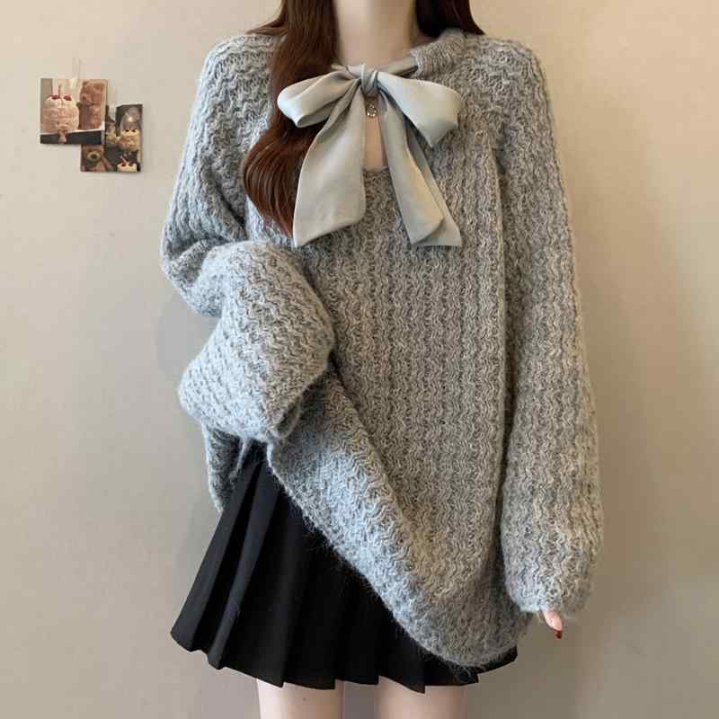Long-Sleeved Knit - 春 コーデ レディース ファッション オシャレ アイテム カワイイ コーデ シンプル きれい ナチュラル 上品カジュアル 用 リボン スタイル ウール ニット セーター レディース 大きいサイズ ゆったり スリム トップス