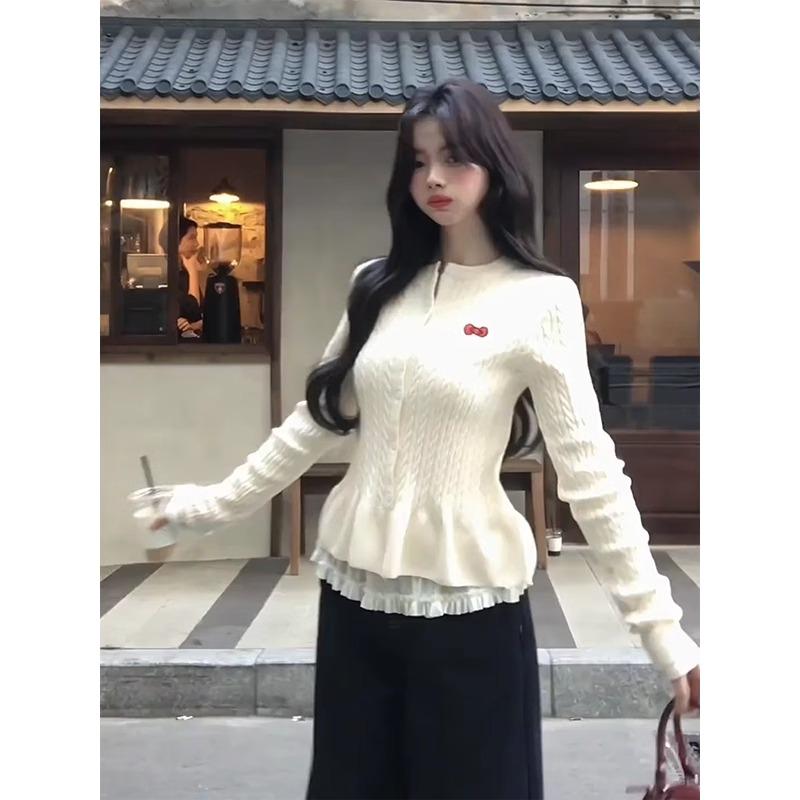 春 コーデ レディース ファッション オシャレ アイテム カワイイ コーデ シンプル きれい ナチュラル 上品カジュアル 用 ツイスト ニットカーディガン 韓国ファッション セーター ジャケット スリム ウエスト スカート トップス
