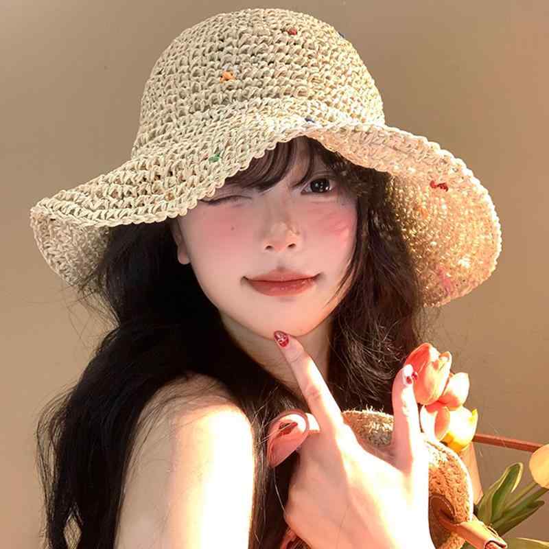 春 コーデ レディース ファッション オシャレ アイテム カワイイ コーデ シンプル きれいめ ナチュラル 上品カジュアル 女性用 婦人服 ビーチ バカンス バケーション つば有り 折りみ可能 サンハット カラフル 編み込み 麦わら 帽子