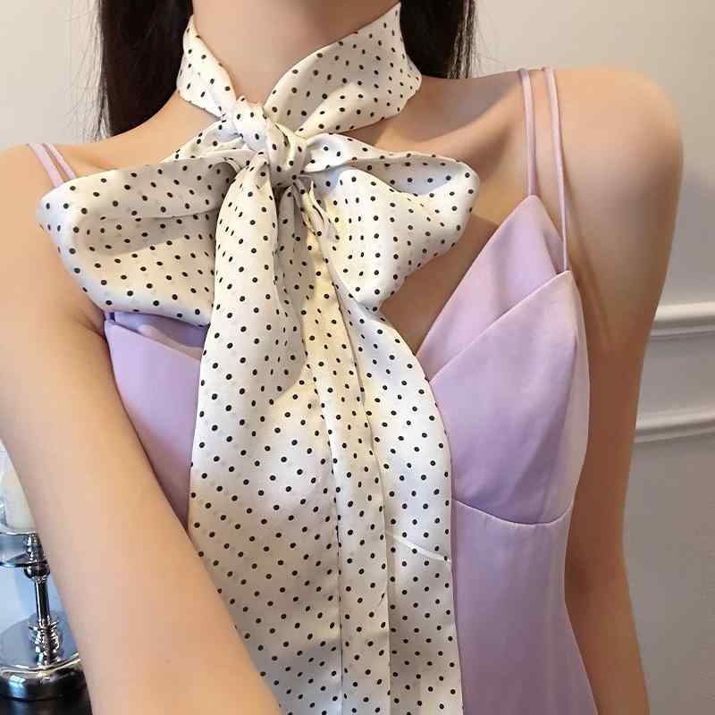 春 コーデ レディース ファッション オシャレ アイテム カワイイ コーデ シンプル きれいめ ナチュラル 上品カジュアル 女性用 婦人服 韓国ファッション ドット サテン ネック スカーフ ハイエンド バンド 飾り