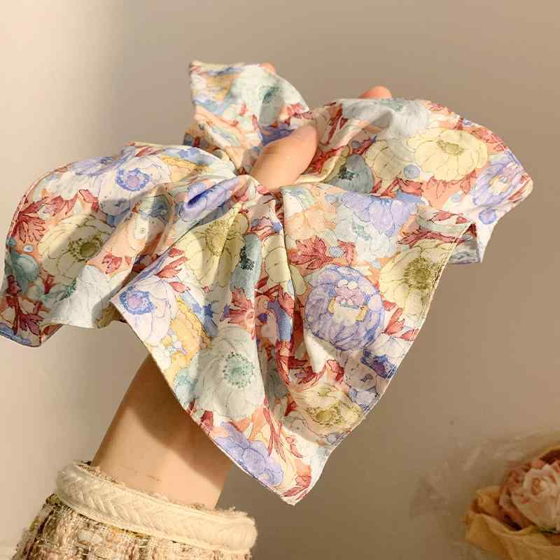 フレンチ 花柄 スクエア スカーフ バンド 油絵 ハイエンド アクセサリープリング ヘッド