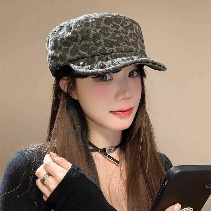 レトロ ヒョウ柄タッズ ベレー 帽子 春トリート フラット 帽子