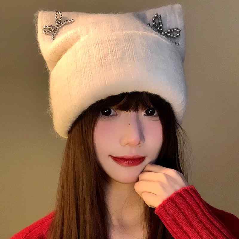 春 コーデ レディース ファッション オシャレ アイテム カワイイ コーデ シンプル きれいめ ナチュラル 上品カジュアル 女性用 婦人服 韓国ファッション 耳 ウール 帽子 秋 リボン 暖かい ニット 帽子