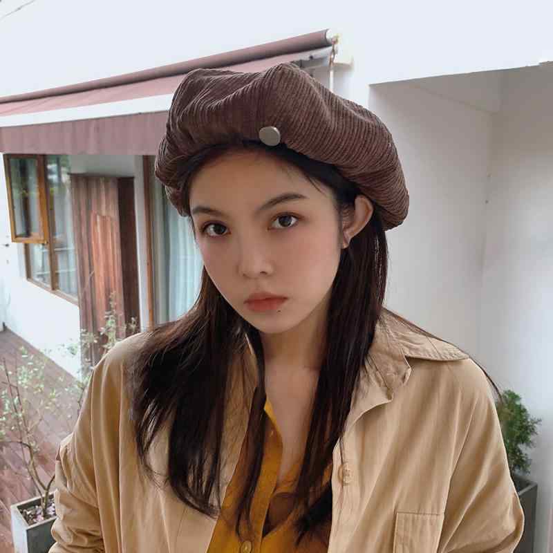 Spring outfit, women's fashion, stylish items, cute outfit, simple, neat, natural, elegant casual, women's clothing, hat, cloud, corduroy, beret, street fashion, painter hat