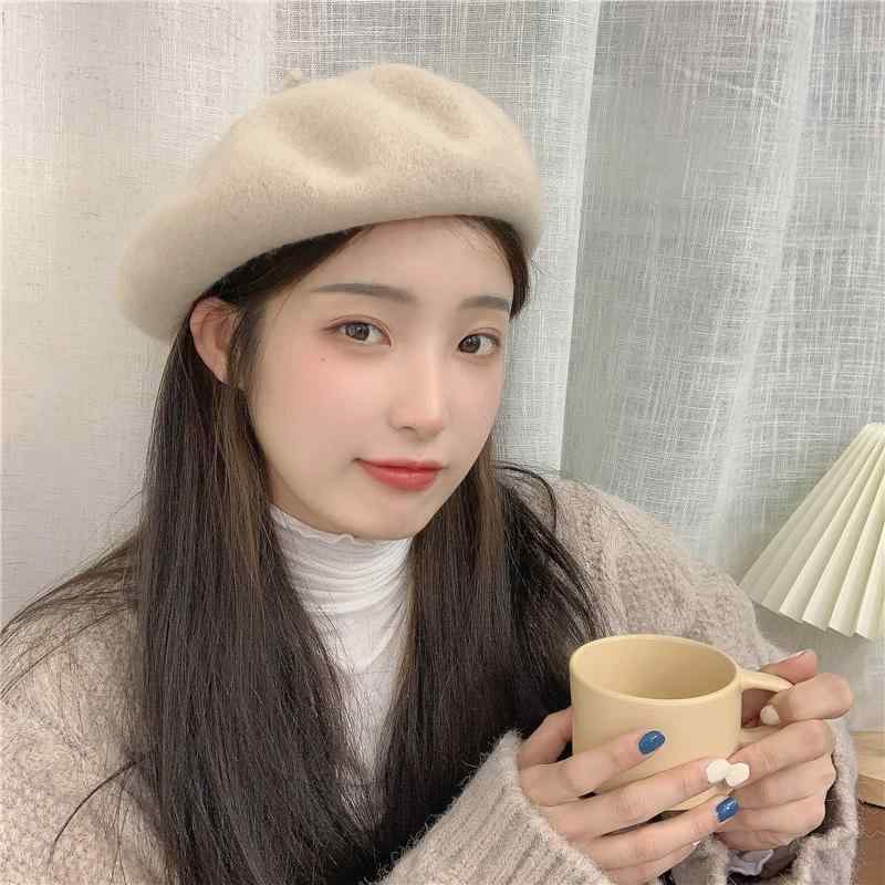 春 コーデ レディース ファッション オシャレ アイテム カワイイ コーデ シンプル きれいめ ナチュラル 上品カジュアル 女性用 婦人服 ミルクティー カラー ウール 暖かい ベレー 帽子 レトロ 画家帽