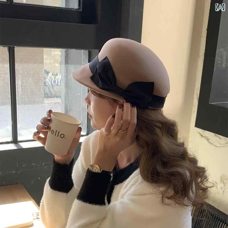 春 コーデ レディース ファッション オシャレ アイテム カワイイ コーデ シンプル きれいめ ナチュラル 上品カジュアル 女性用 婦人服 レトロ ウール リボン 飾り 帽子 秋 乗馬 帽子 ファッション フェルト