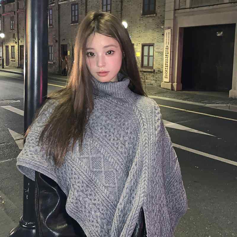 春 コーデ レディース ファッション オシャレ アイテム カワイイ コーデ シンプル きれいめ ナチュラル 上品カジュアル 女性用 婦人服 韓国タイル ニット ツイスト ケープ アウターウェア 秋 ハイネック 暖かい ショール