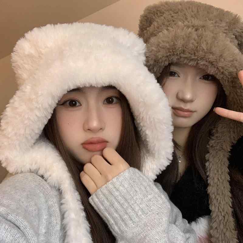 春 コーデ レディース ファッション オシャレ アイテム カワイイ コーデ シンプル きれいめ ナチュラル 上品カジュアル 女性用 婦人服 かわいい 耳付き クマ 帽子 ヘッド ヘア バンド 耳当て ベルベット 厚手(4)