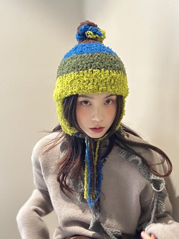 春 コーデ レディース ファッション オシャレ アイテム カワイイ コーデ シンプル きれいめ ナチュラル 上品カジュアル 女性用 婦人服 韓国ファッション ウール ループ ベルベット カラーマッチング 帽子 秋 暖かい 耳保護 ニット 防寒 帽子