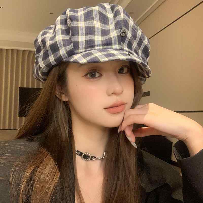 春 コーデ レディース ファッション オシャレ アイテム カワイイ コーデ シンプル きれいめ ナチュラル 上品カジュアル 女性用 婦人服 春 芸術 レトロ チェック柄 ベレー 帽子 リバーシブル ヘッド クラウド ハット