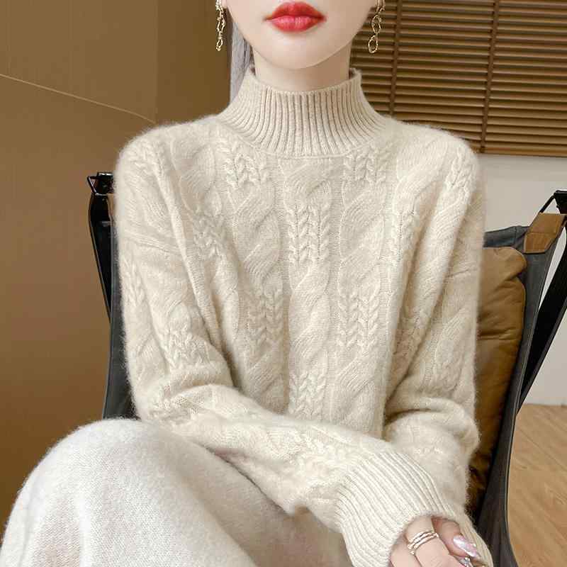 Three-Quarter Knit - 春 コーデ レディース ファッション オシャレ カワイイ シンプル きれいめ ナチュラル 上品カジュアル 婦人服 防寒 厚手 ハーフ タートルネック ウール セーター プルオーバー ベース
