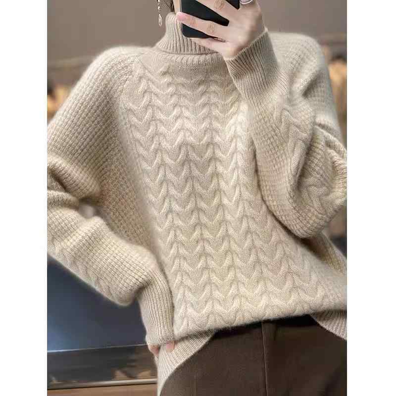 春 コーデ レディース ファッション オシャレ カワイイ シンプル きれいめ ナチュラル 上品カジュアル 婦人服 厚手 タートルネック セーター クラシック ツイスト ゆったり 大きいサイズ セーター ベース