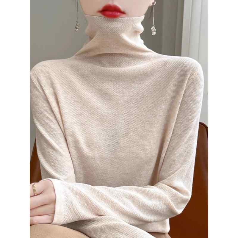 春 コーデ レディース ファッション オシャレ カワイイ シンプル きれいめ ナチュラル 上品カジュアル 婦人服 薄手 パイル襟 シャツ ハイネック ニット セーター テンセル コットン 長袖