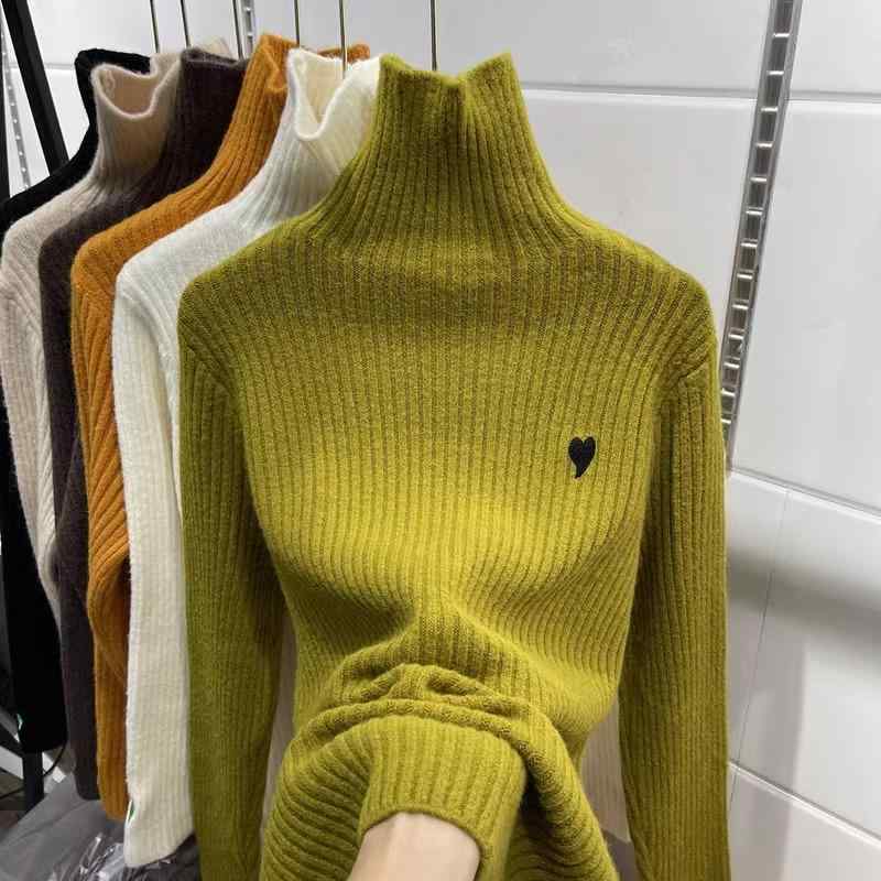 乐天商城 - 春 コーデ レディース ファッション オシャレ カワイイ シンプル きれいめ ナチュラル 上品カジュアル 婦人服 グリーン セーター 厚手 ソリッドカラー タートルネックニット シャツ