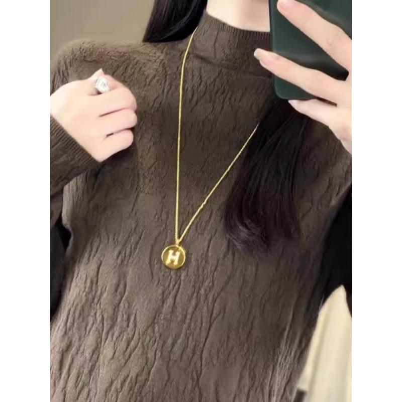 Turtleneck - 春 コーデ レディース ファッション オシャレ カワイイ シンプル きれいめ ナチュラル 上品カジュアル 婦人服 ジャカード ハーフ タートル カラー 長袖 セーター プルオーバー ニット シャツ トップス