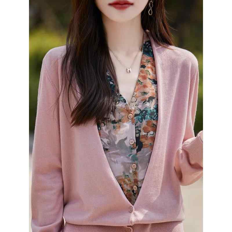 春 コーデ レディース ファッション オシャレ カワイイ シンプル きれいめ ナチュラル 上品カジュアル 婦人服 ファイン ウール セーター フェイク ツーピース ハイエンド 長袖 ニット トップス