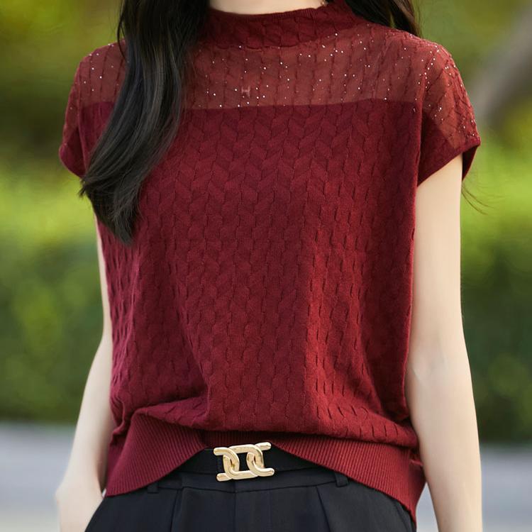 Rakuten - 春 コーデ レディース ファッション オシャレ カワイイ シンプル きれいめ ナチュラル 上品カジュアル 婦人服 ハーフ タートルネック ウーステッド ウール 半袖 ベース レイヤー ベスト セーター
