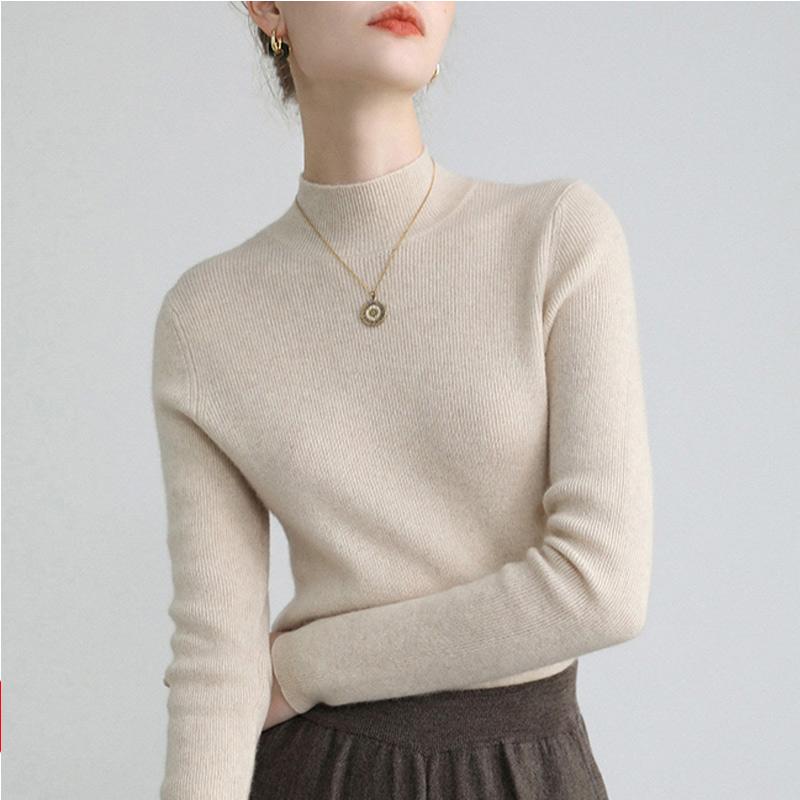 Turtleneck - 春 コーデ レディース ファッション オシャレ カワイイ シンプル きれいめ ナチュラル 上品カジュアル 婦人服 フレンチ 長袖 セーター スリムフィット 厚手 インナー プルオーバー ハーフ タートルネック セーター