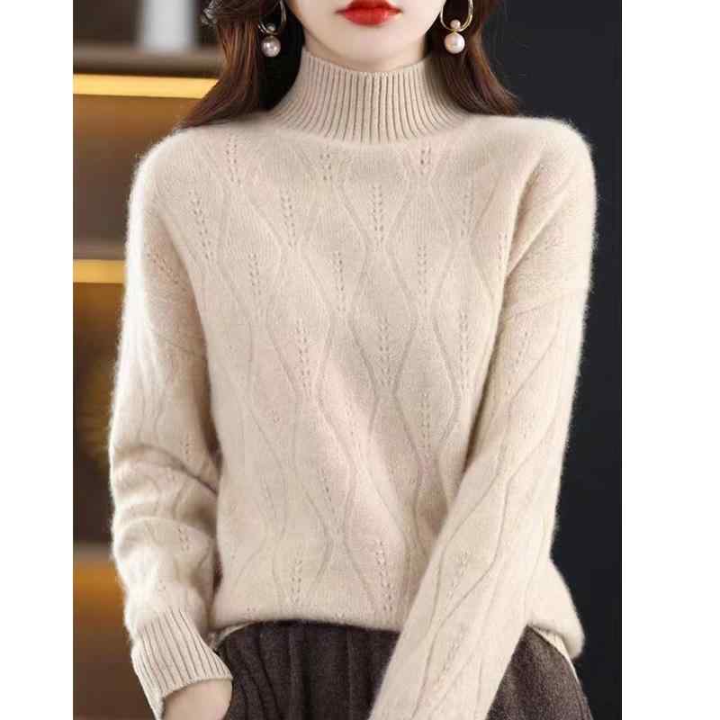 春 コーデ レディース ファッション オシャレ カワイイ シンプル きれいめ ナチュラル 上品カジュアル 婦人服 ニット セーター ハーフ タートルネック ジャカード インナー