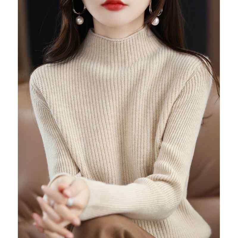 春 コーデ レディース ファッション オシャレ カワイイ シンプル きれいめ ナチュラル 上品カジュアル 婦人服 ハーフ タートルネック セーター 厚手 スリム 長袖 コート ニット レイヤリング シャツ