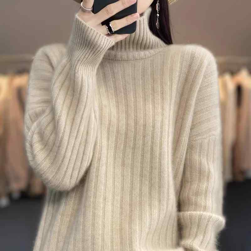 春 コーデ レディース ファッション オシャレ カワイイ シンプル きれいめ ナチュラル 上品カジュアル 婦人服 ハイエンド 厚手 タートルネック セーター ウール ニット レイヤリング シャツ