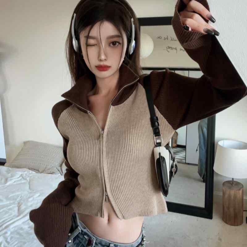 乐天商城 - 春 コーデ レディース ファッション オシャレ カワイイ シンプル きれいめ ナチュラル 上品カジュアル 婦人服 厚手 ハイネック ジッパー クラシック ラグラン ニット ジャケット 長袖 トップス