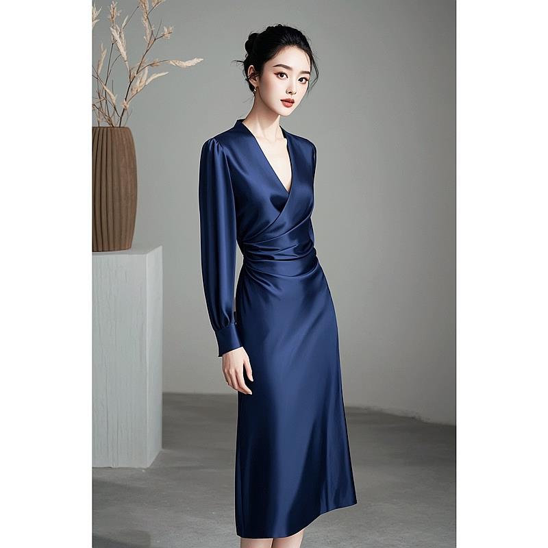 春 コーデ レディース ファッション オシャレ カワイイ シンプル きれいめ ナチュラル 上品カジュアル 婦人服 フレンチ ハイエンド シンプル フォーマル ブルー ドレス