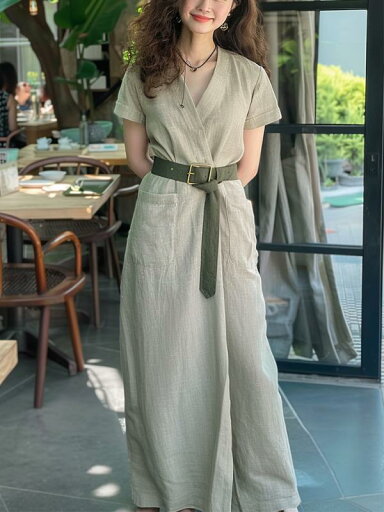 春 コーデ レディース ファッション オシャレ カワイイ シンプル きれいめ ナチュラル 上品カジュアル 婦人服 グリーン ドレス 夏 コットン リネン ライト ハイエンド フレンチ ロング 春 コーデ レディース ファッション オシャレ カワイイ シンプル きれいめ ナチュラル 上品カジュアル 婦人服 グリーン ドレス 夏 コットン リネン ライト ハイエンド フレンチ ロング