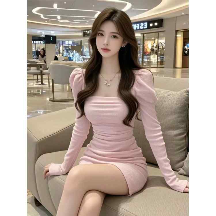 春 コーデ レディース ファッション オシャレ カワイイ シンプル きれいめ ナチュラル 上品カジュアル 婦人服 スカート フレンチ ピンク スクエアネック 長袖 ドレス